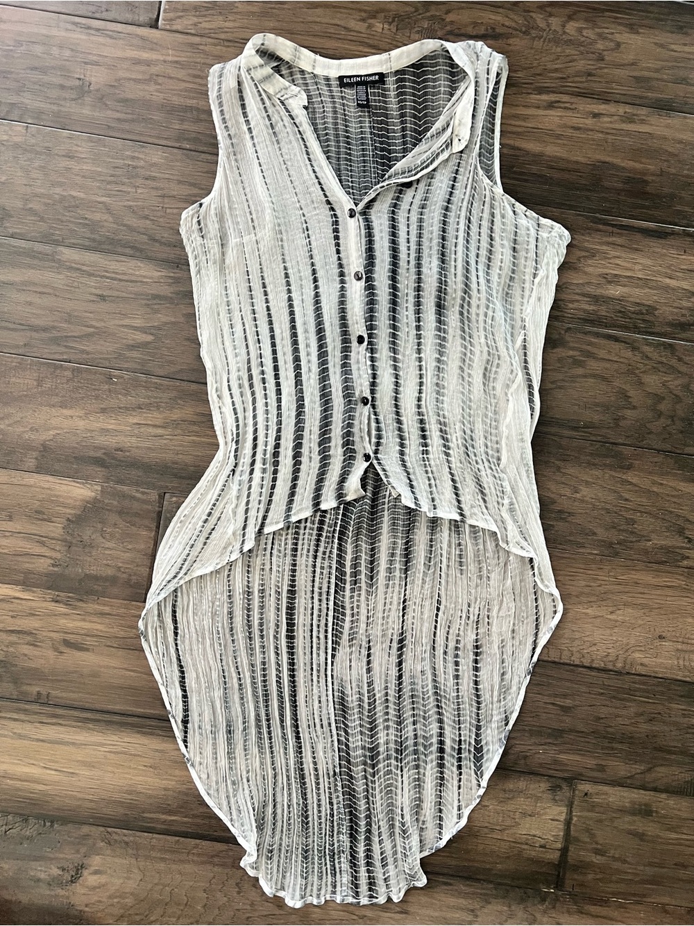 Eileen Fisher Sheer Striped Button Tank - White & Black